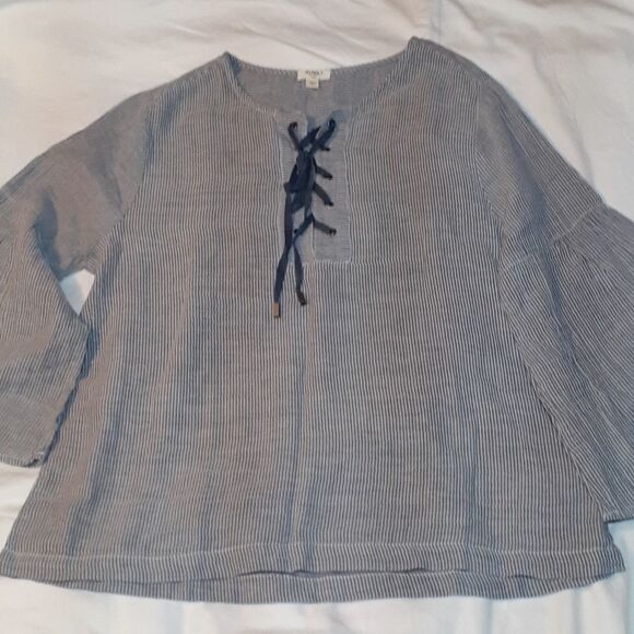 Dylan Lace-Up Classic Stripe‎ Blouse by True Grit L - Picture 1 of 7
